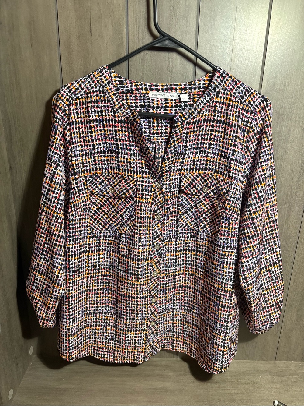 Notations Multicolor Check-Style Button Down Shirt - Black White Pink Yellow